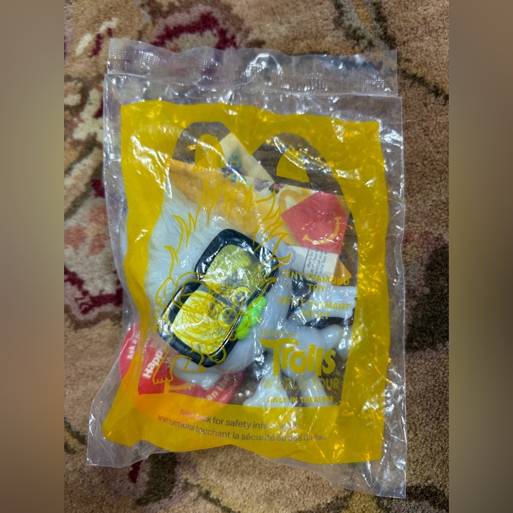 McDonald's Trolls Toy in Yellow and Black Packaging